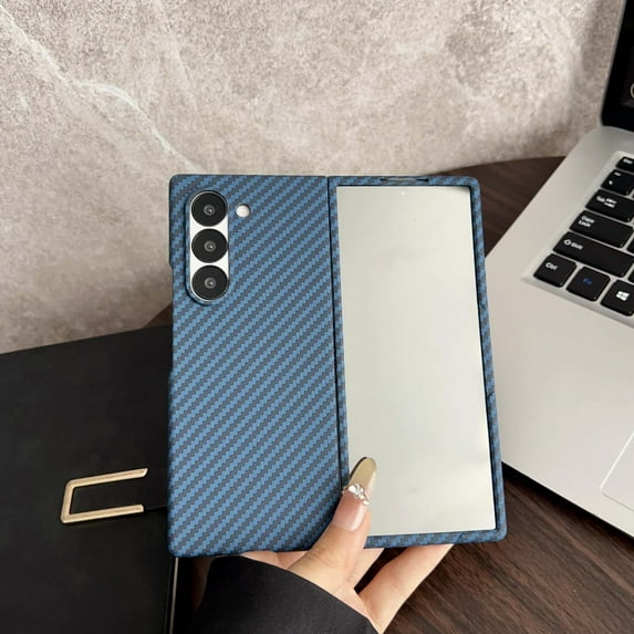 Designed for Samsung Galaxy Z Fold 6 Phone Case,Compatible with Mag-safe,Built-in Screen Film,Ultra Slim Design,Fiber Pattern,Lightweight Anti-Scratch Shockproof Rugged Thin Fit Phone Case,Blue