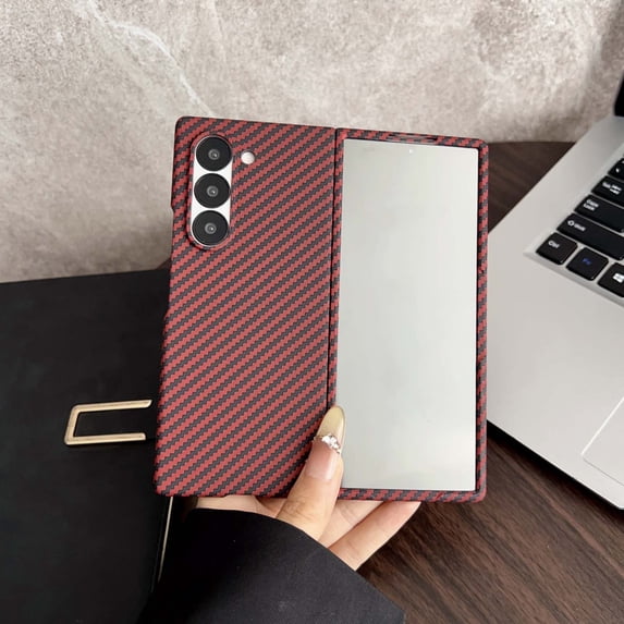 Designed for Samsung Galaxy Z Fold 6 Phone Case,Compatible with Mag-safe,Built-in Screen Film,Ultra Slim Design,Fiber Pattern,Lightweight Anti-Scratch Shockproof Rugged Thin Fit Phone Case,Red