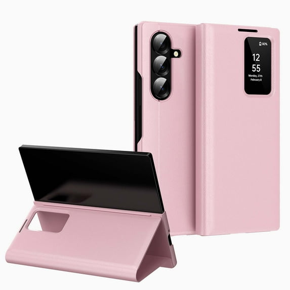 Designed For Samsung Galaxy Z Fold 7 Flip Phone Case,With Card Slots,With Smart Window,Drop Protection Shockproof Protective Ultra Slim Phone Case Compatible with Samsung Galaxy Z Fold 7,Pink