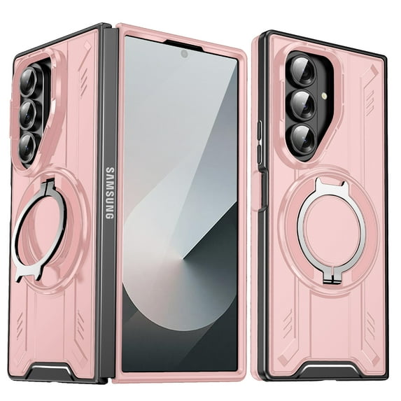 Designed for Samsung Galaxy Z Fold 7 Magnetic Hard Case, Compatible with Magsafe, Rugged 360 Rotating Ring Kickstand Heavy Duty Shockproof Protection Phone Case for Samsung Galaxy Z Fold 7, Pink