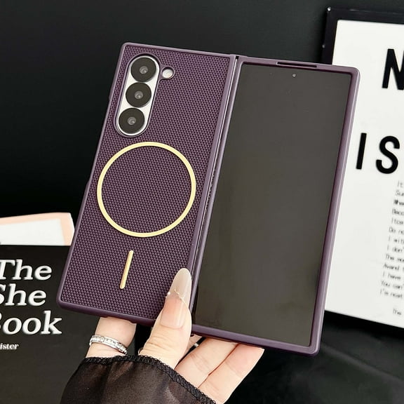 Designed for Samsung Galaxy Z Fold 7 Magnetic Phone Case,Compatible with Mag-Safe,Argyle Pattern Back,Ultra Slim Shockproof Anti-Scratch Protection Durable Phone Case Cover,Purple