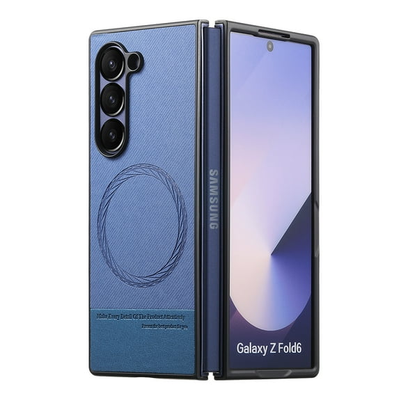 Designed for Samsung Galaxy Z Fold 7 Phone Case,Compatible with Mag-safe,Anti-Scratch PU Leather+Fabric Back,Shockproof Rugged Anti-fall Anti-Fingerprint Ultra Slim Phone Case,Blue