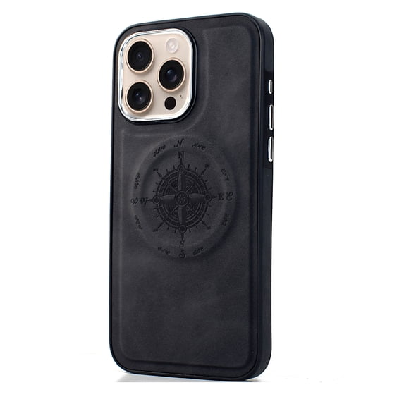 Designed Strong Magnetic for iPhone 11 Case Compatible with MagSafe Smooth PU Leather Slim Luxury Elegant Thin Compass Pattern Back Shockproof Anti-fall Phone Case Cover,Black