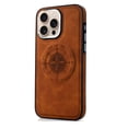 thumbnail image 1 of Designed Strong Magnetic for iPhone 12 Case Compatible with MagSafe Smooth PU Leather Slim Luxury Elegant Thin Compass Pattern Back Shockproof Anti-fall Phone Case Cover,Lightbrown, 1 of 10
