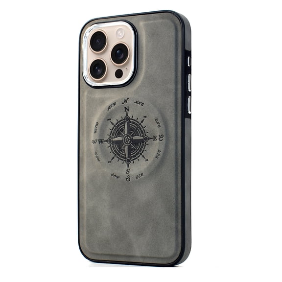 Designed Strong Magnetic for iPhone 15 Pro Case Compatible with MagSafe Smooth PU Leather Slim Luxury Elegant Thin Compass Pattern Back Shockproof Anti-fall Phone Case Cover,Gray