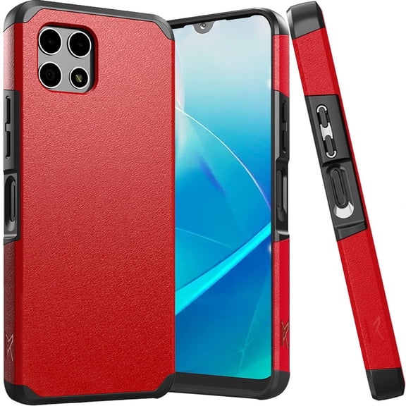 Designed for T-Mobile Revvl 7 5G Ultra Slim Fit Tough Strong Protection Shock Absorption Hybrid Dual Layer Hard PC + TPU Rubber Armor Phone Case Cover [Red]