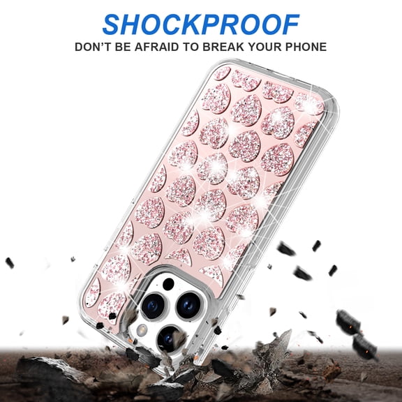 Designed for Apple iPhone 15 Plus Sparkly 3D Design Diamond Shockproof Protective Bling Rhinestone Hybrid Skin PC + TPU Phone Case Cover [Heart Pink]