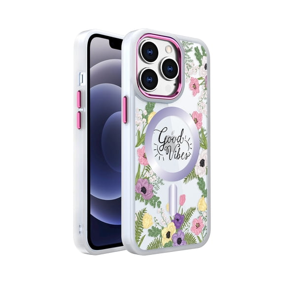 Designed for Apple iPhone XR Hybrid Fashion Flower Quotation Design Fashion Clear Hard with MagSafe Compatible Phone Case Cover [Good Vibes]