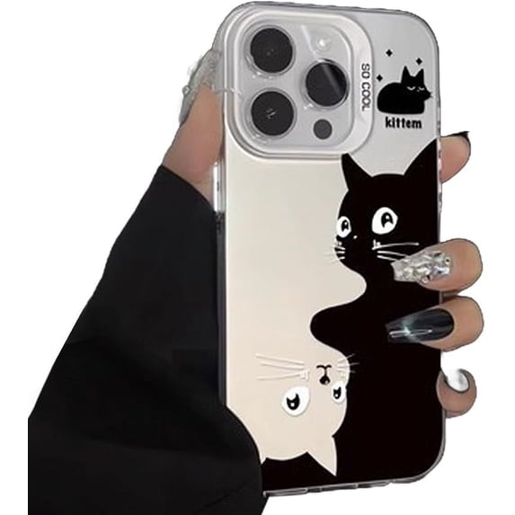 Designed for IPhone Case,Cute Art Cartoon Cat Pattern Shockproof Protective Cover Phone Case (iPhone 15,White)
