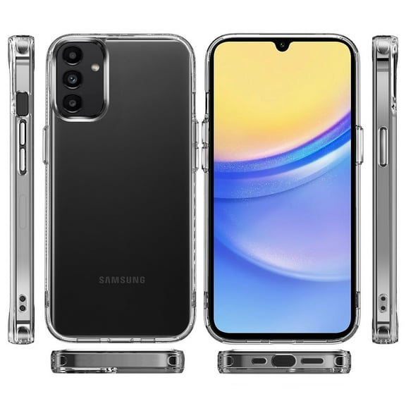 Designed for Samsung Galaxy A15 5G Hybrid HD Crystal Clear Hard PC Back Gummy TPU Frame Slim with Chromed Buttons Phone Case Cover [Transparent]