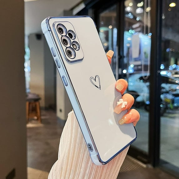 Designed for Samsung Galaxy A53 Case,Cute Plating Edge Love Hearts Pattern with Camera Lens Protection Phone Cover for Samsung Galaxy A53 5G,Blue