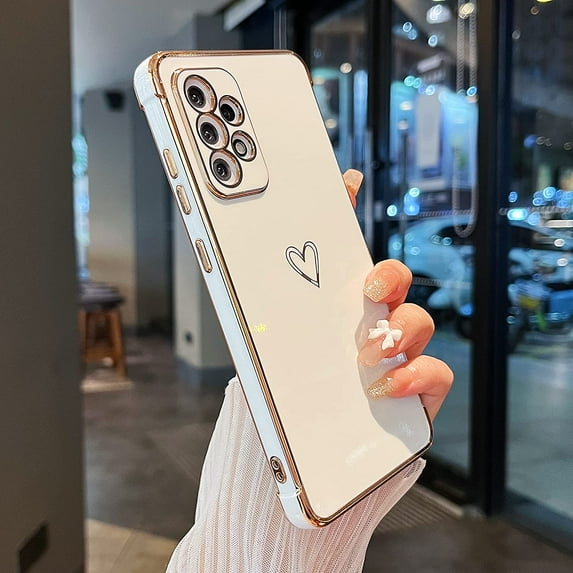 Designed for Samsung Galaxy A53 Case,Cute Plating Edge Love Hearts Pattern with Camera Lens Protection Phone Cover for Samsung Galaxy A53 5G,White