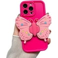 thumbnail image 1 of Designed for iIPhone Case,Cute Silicone with Kickstand Butterfly Camera Lens Protection Shockproof Cover Phone Case (iPhone 13 Pro,Red), 1 of 5