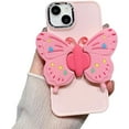 thumbnail image 1 of Designed for iIPhone Case,Cute Silicone with Kickstand Butterfly Camera Lens Protection Shockproof Cover Phone Case (iPhone 15,Pink), 1 of 6