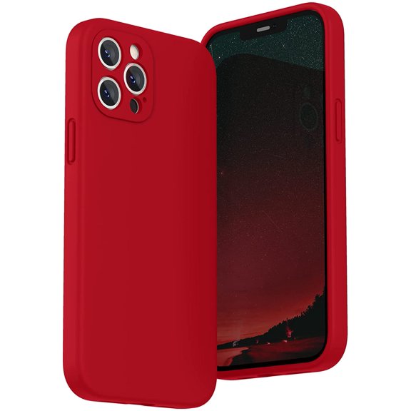 Designed for iPhone 12 Pro Max Case with Camera Protection, Liquid Silicone Phone Case with Microfiber Lining, Red