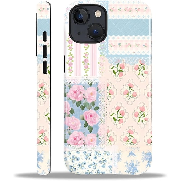 Designed for iPhone 13 14, Hybrid 2-Layer Case, Military-Grade Protection Durable Shockproof Anti-Scratch Phone Case, Floral Lace Patchwork