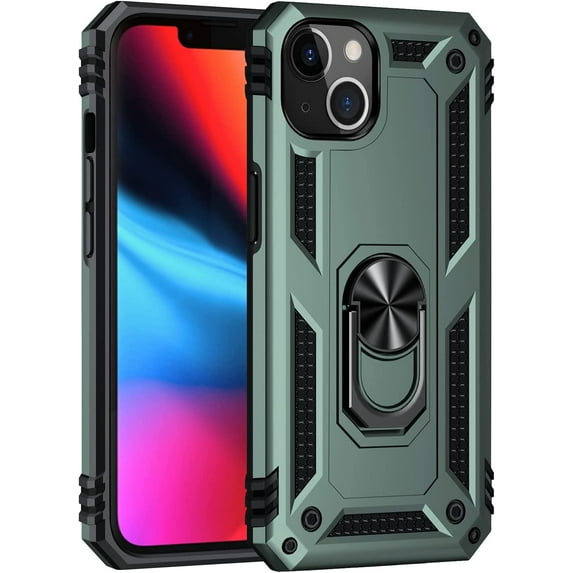 Designed for iPhone 13 Pro Case Heavy Duty Rugged Full Body Shockproof Built-in 360 Ring Kickstand Hard Cover Green