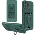 thumbnail image 1 of Designed for iPhone 13 Pro Case with Camera Cover & Kickstand, Slide Lens Protection + Magnetic Ring Stand, Crossbody Strap,6.1 Inch,Green, 1 of 12