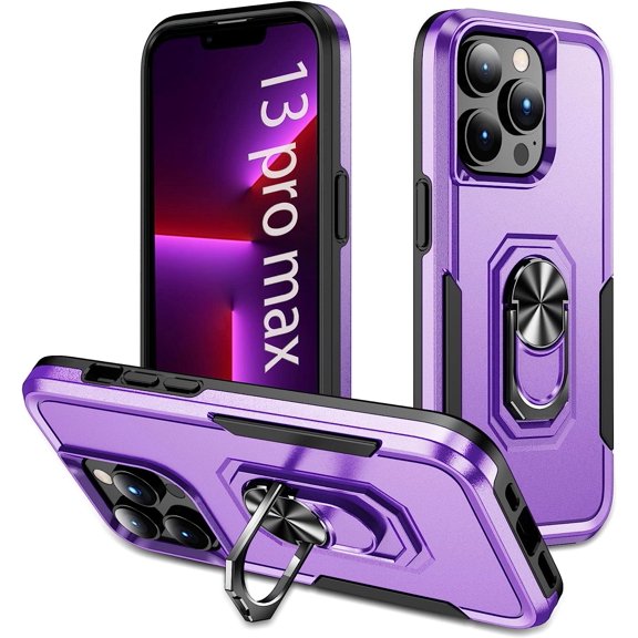 Designed for iPhone 13 Pro Max Case for 13 Pro Max,Shockproof Military- Grade Phone Case Metal Stand Case for 13 Pro Max Case-Purple