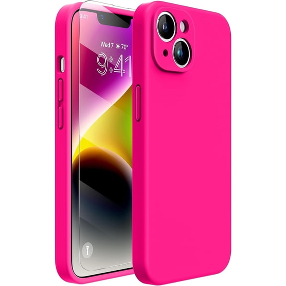 Designed for iPhone 14 Case ,[Upgraded Enhanced Camera Protection],Shockproof Liquid Silicone Case with Microfiber Lining, 6.1 inch,Hot Pink