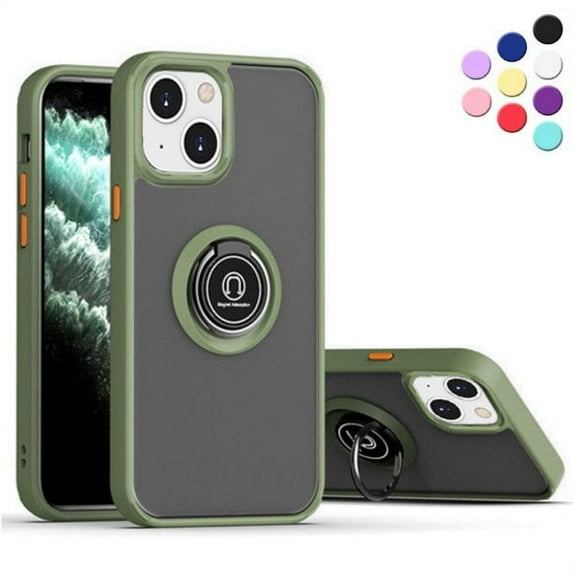 Entronix Shockproof Matte Case Designed for iPhone 14, Shockproof Rotating Holder Ring, Green