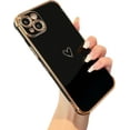 thumbnail image 1 of Designed for iPhone 14 Plus 6.7 inch Case,Cute Plating Edge Love Hearts Pattern with Camera Lens Protection Phone Cover for Girls Women,Black, 1 of 8