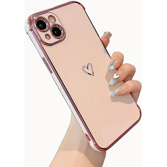 Designed for iPhone 14 Plus 6.7 inch Case,Cute Plating Edge Love Hearts Pattern with Camera Lens Protection Phone Cover for Girls Women,Pink