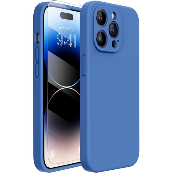 Designed for iPhone 14 Pro Case , [Upgraded Camera Protection], Shockproof Liquid Silicone Rubber Phone Case Cover for 14 Pro 6.1 inch (Aqua Blue)