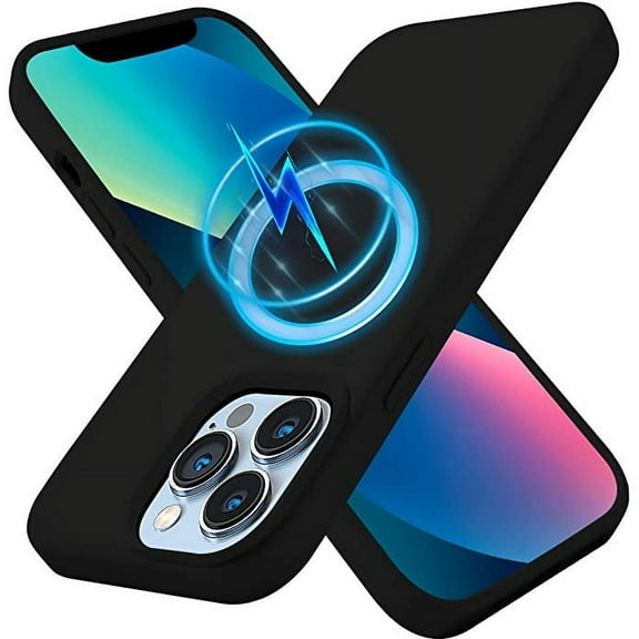 Designed for iPhone 14 Pro Silicone Magnetic Case, Magnetic Compatible Back Cover Soft Silicone, Slim fit Shockproof Case for iPhone 14 Pro, Black