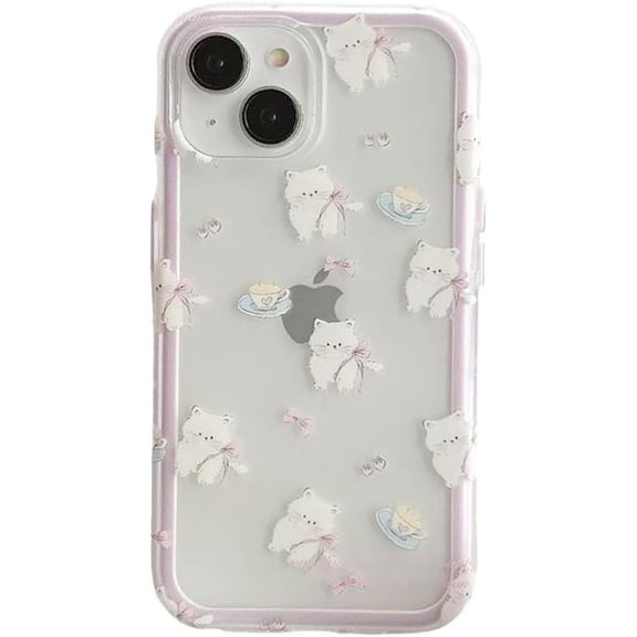 Designed for iPhone Case,2in1 Cute Cat Pattern Camera Lens Protection Shockproof Protective Cover Phone Case (iPhone 13 Pro,Pink)