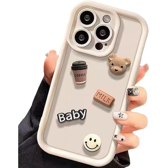 Designed for iPhone Case,3D Cute Coffee Bear Camera Lens Protection Shockproof Protective Cover Phone Case (White,iPhone 16)