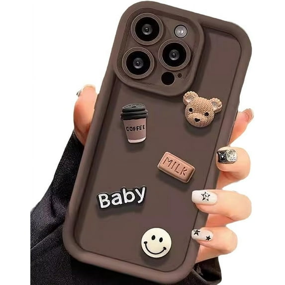 Designed for iPhone Case,3D Cute Coffee Bear Camera Lens Protection Shockproof Protective Cover Phone Case (iPhone 15,Brown)