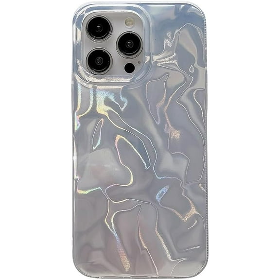 Designed for iPhone Case,Abstract Water Ripple Wave Laser Camera Lens Protection Shockproof Protective Cover Phone Case (iPhone 13,White)