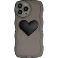 thumbnail image 1 of Designed for iPhone Case,Cute 3D Love Heart Water Wave Shape Frame Camera Lens Protection Shockproof Protective Cover Phone Case (Black,iPhone 12), 1 of 4