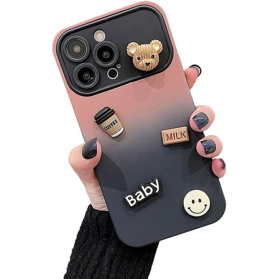 Designed for iPhone Case,Cute Bear Matte Gradient Large View Camera Lens Protection Shockproof Protective Cover Phone Case (iPhone 11 Pro,Pink)