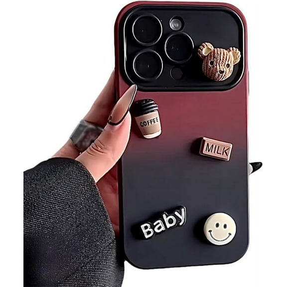 Designed for iPhone Case,Cute Bear Matte Gradient Large View Camera Lens Protection Shockproof Protective Cover Phone Case (iPhone 12 Pro,Red)