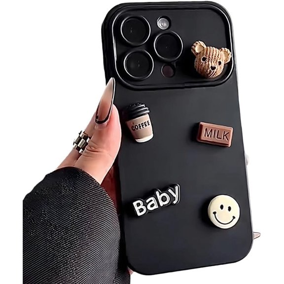 Designed for iPhone Case,Cute Bear Matte Gradient Large View Camera Lens Protection Shockproof Protective Cover Phone Case (iPhone 15,Black)