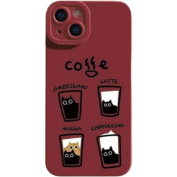 Designed for iPhone Case,Cute Cartoon Coffee Cup Camera Lens Protection Shockproof Protective Cover Phone Case (iPhone 13 Pro,Red)