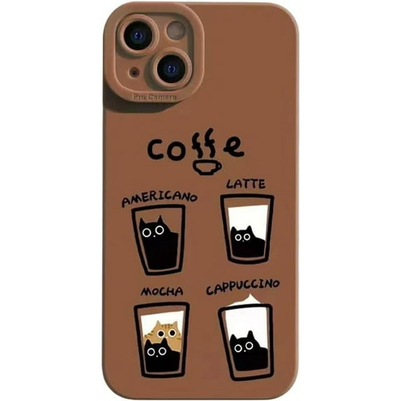 Designed for iPhone Case,Cute Cartoon Coffee Cup Camera Lens Protection Shockproof Protective Cover Phone Case (iPhone 14 Pro Max,Brown)