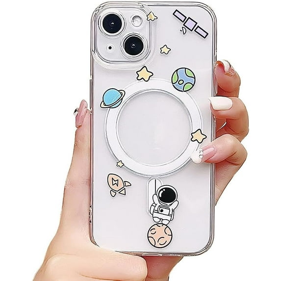 Designed for iPhone Case,Cute Cartoon Creative Planet Astronauts Camera Lens Protection Shockproof Protective Cover Phone Case (Star,iPhone 12)