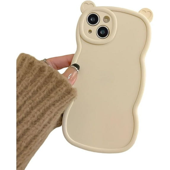 Designed for iPhone Case,Cute Cat Ear Water Wave Frame Candy Color Shockproof Protective Cover Phone Case (iPhone 13 Pro Max,White)