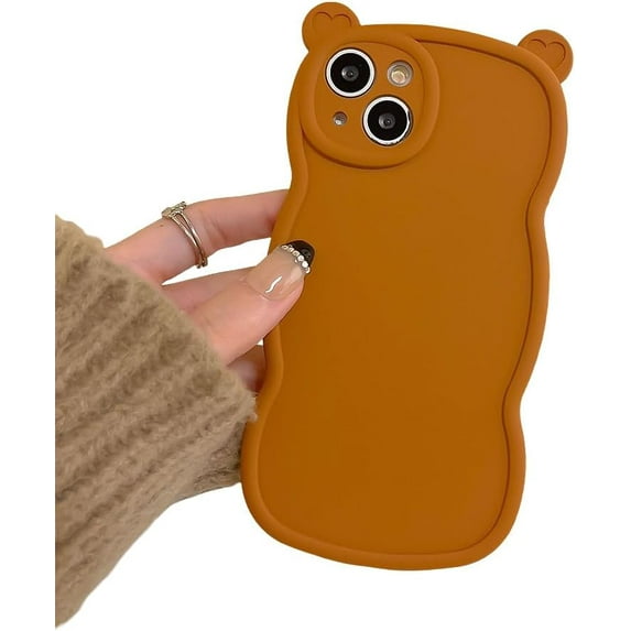 Designed for iPhone Case,Cute Cat Ear Water Wave Frame Candy Color Shockproof Protective Cover Phone Case (iPhone 14 Pro,Brown)