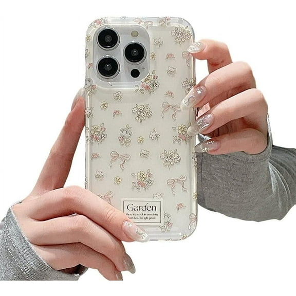 Designed for iPhone Case,Cute Crystal Bow Floral Pattern Clear Shockproof Protective Cover Phone Case (iPhone 13 Pro Max,Clear)