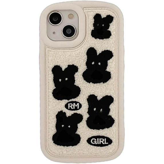 Designed for iPhone Case,Cute Fluff Bunny Pattern Camera Lens Protection Shockproof Protective Cover Phone Case (White,iPhone 15 Plus)