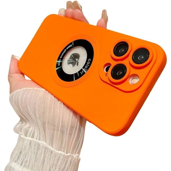 Designed for iPhone Case,Cute Hollow Matte Camera Lens Protection Shockproof Protective Cover Phone Case (iPhone 12,Orange)