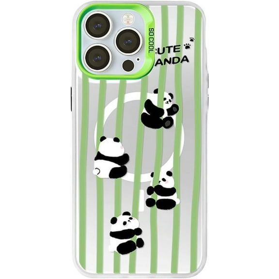 Designed for iPhone Case,Cute Panda Bamboo Pattern Compatible with Magsafe Silicone Shockproof Protective Cover Phone Case (iPhone 13,Green)