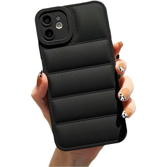 Designed for iPhone Case,Cute Skin Touch Puffer Down Jacket Camera Lens Protection Shockproof Protective Cover Phone Case (Black,iPhone 13 Pro Max)
