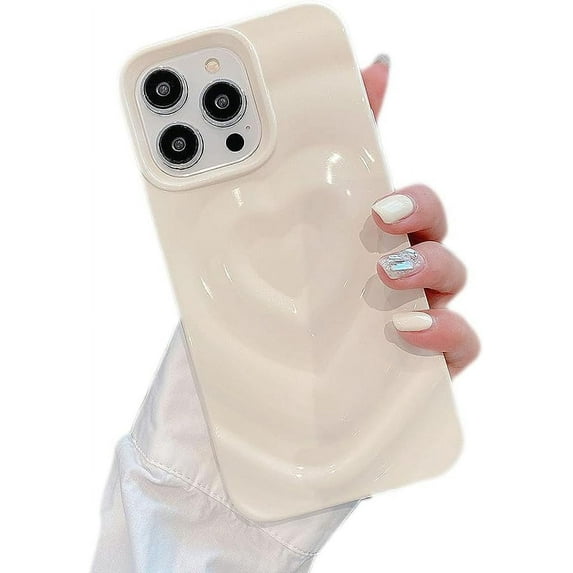 Designed for iPhone Case,Cute Water Ripple Shape Love Heart Camera Lens Protection Shockproof Protective Cover Phone Case (White,iPhone 14 Pro)