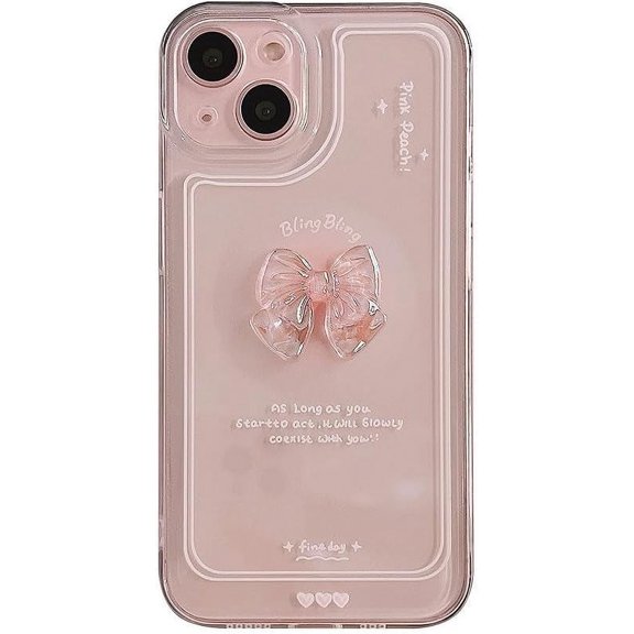 Designed for iPhone Case,Luxury 3D Bow Camera Lens Protection Shockproof Protective Cover Phone Case (White,iPhone 15)