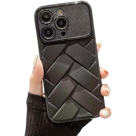 Designed for iPhone Case,Luxury 3D Woven Pattern Large View Camera Lens Protection Shockproof Protective Cover Phone Case (iPhone 11,Black)